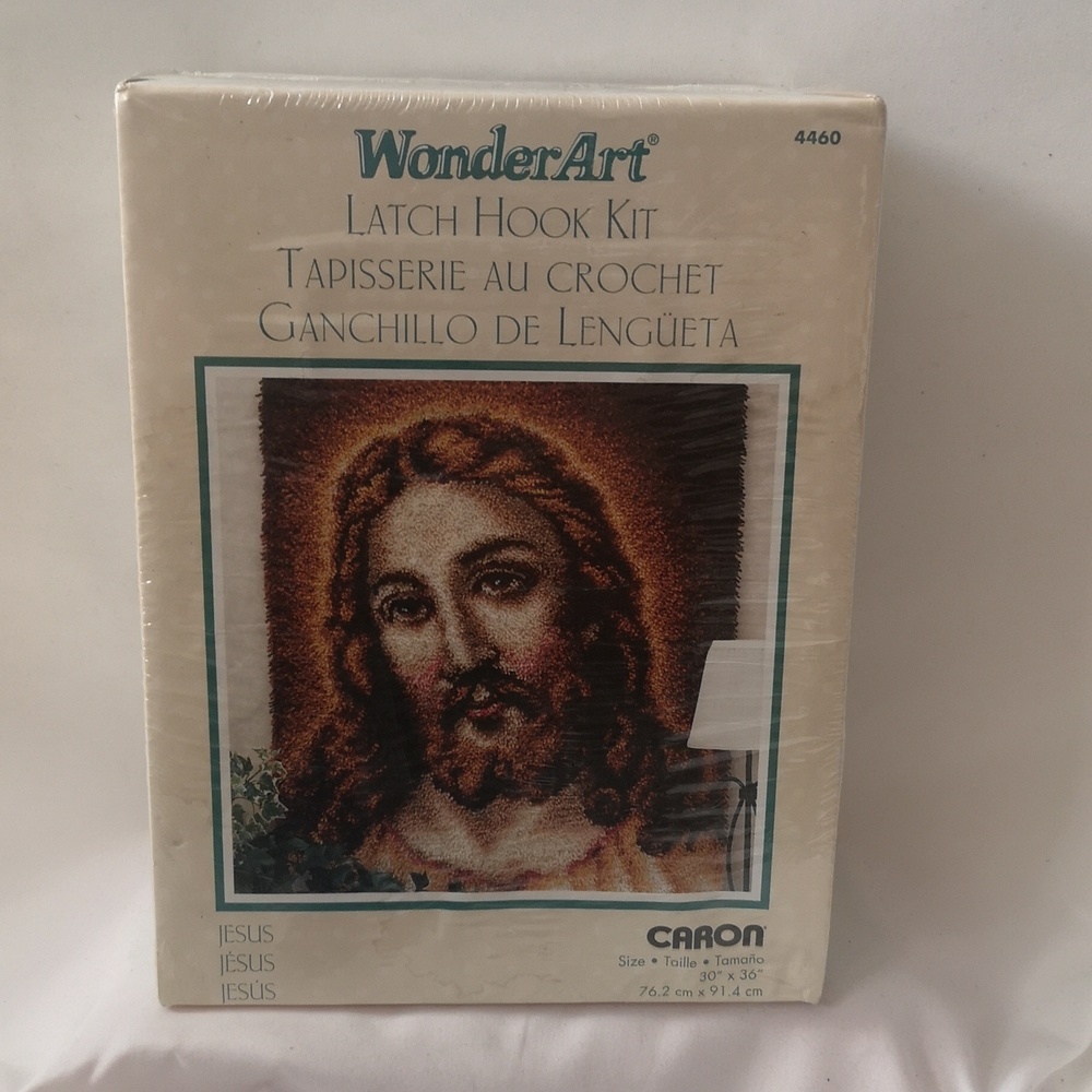 Vintage Caron Jesus Latch Hook Kit, Hard to Find, New Old Stock Sealed 30" x 36"